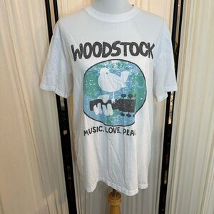 White Short Sleeve Woodstock Tee with Vintage Graphic
